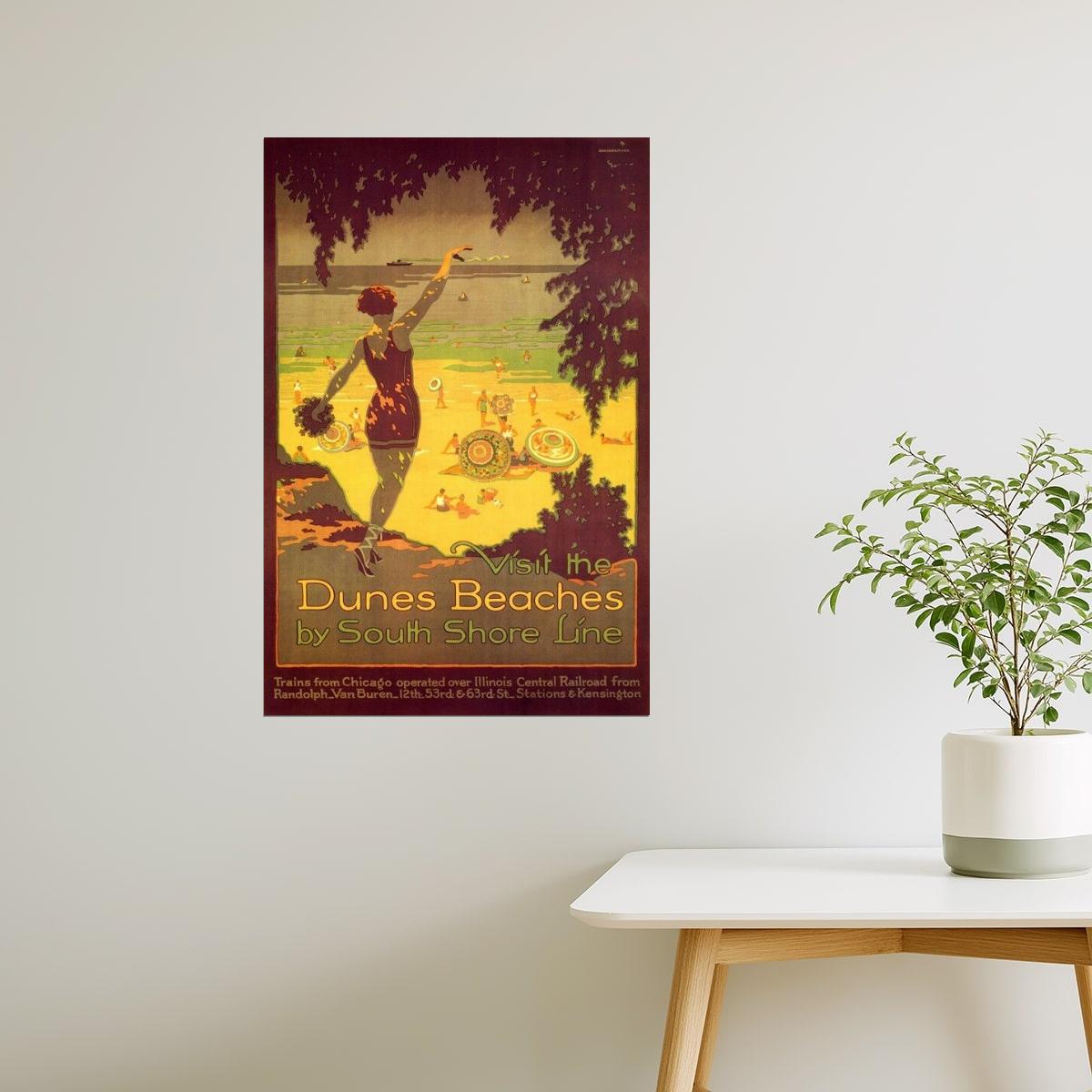 Dunes Beaches | Vintage South Shore Line Poster for Chicago Travel Poster