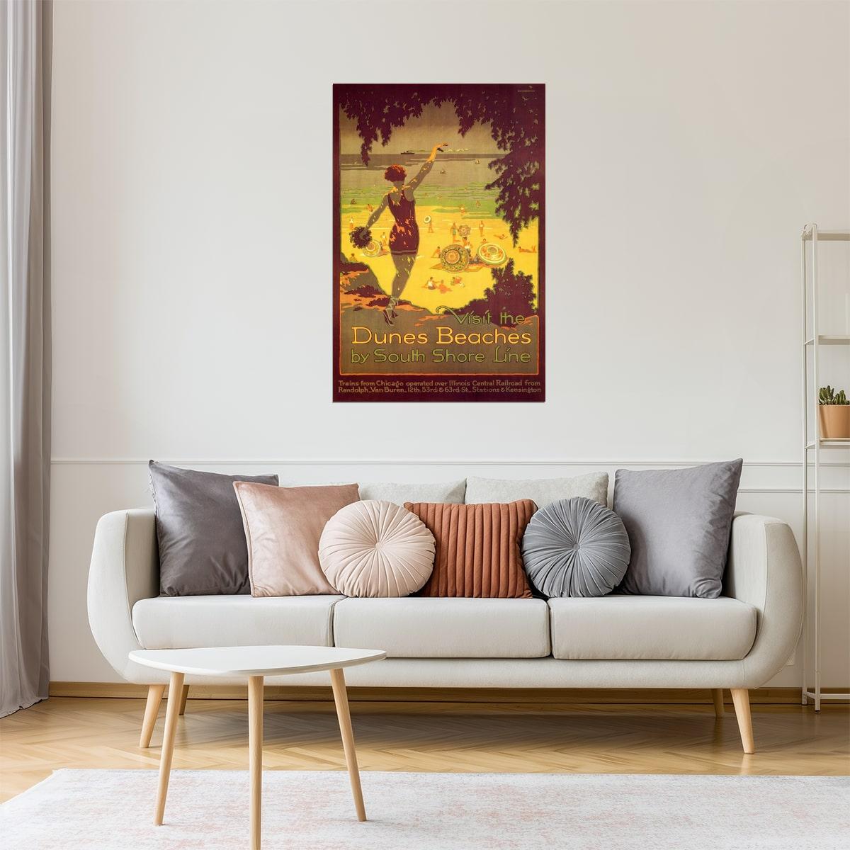 Dunes Beaches | Vintage South Shore Line Poster for Chicago Travel Poster