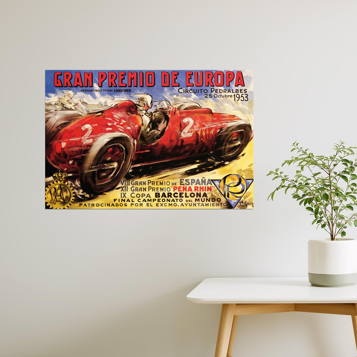 1953 Barcelona Grand Prix | Vintage European Racing Car Event Poster