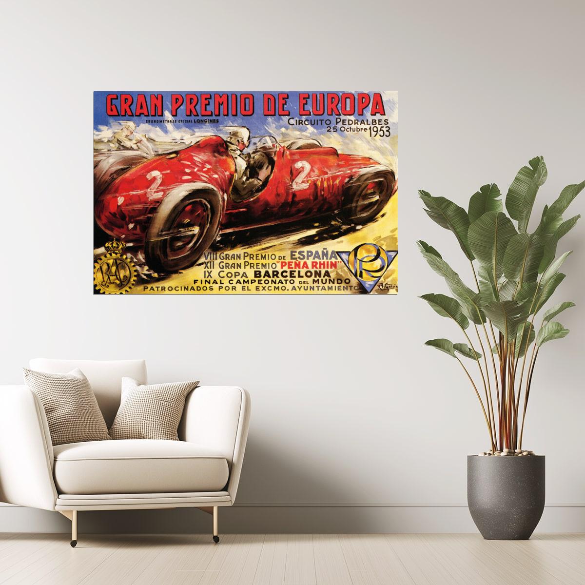1953 Barcelona Grand Prix | Vintage European Racing Car Event Poster