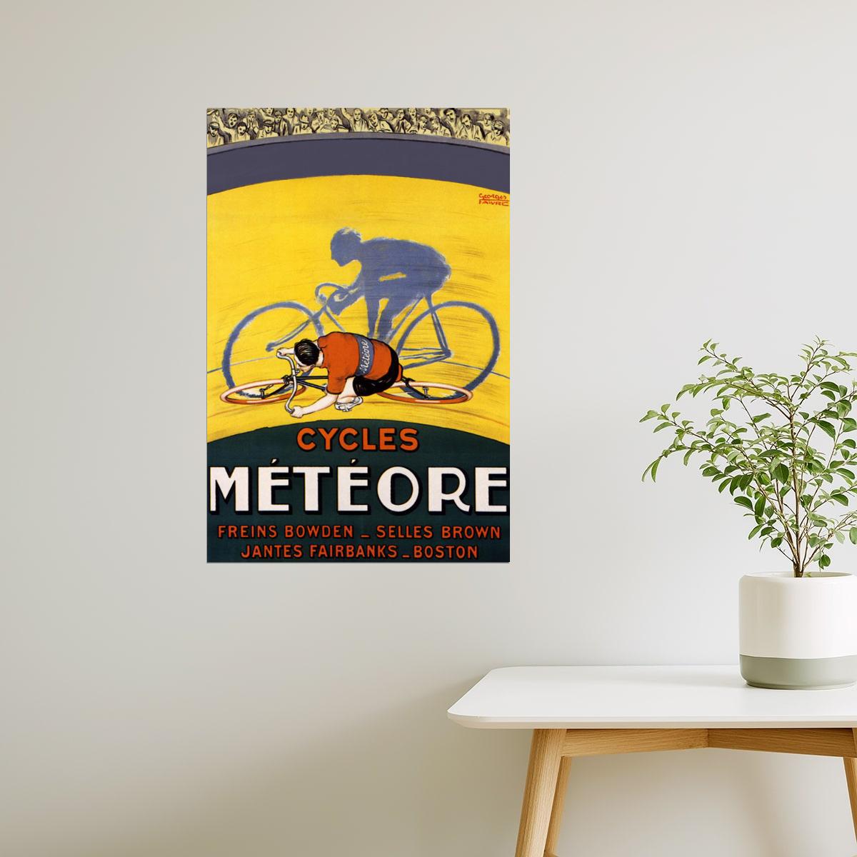 Cycles Météore | Vintage Boston Bicycle Racing Poster with Yellow Rider