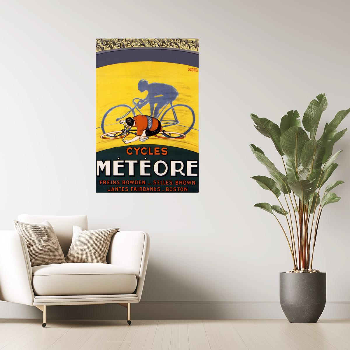 Cycles Météore | Vintage Boston Bicycle Racing Poster with Yellow Rider