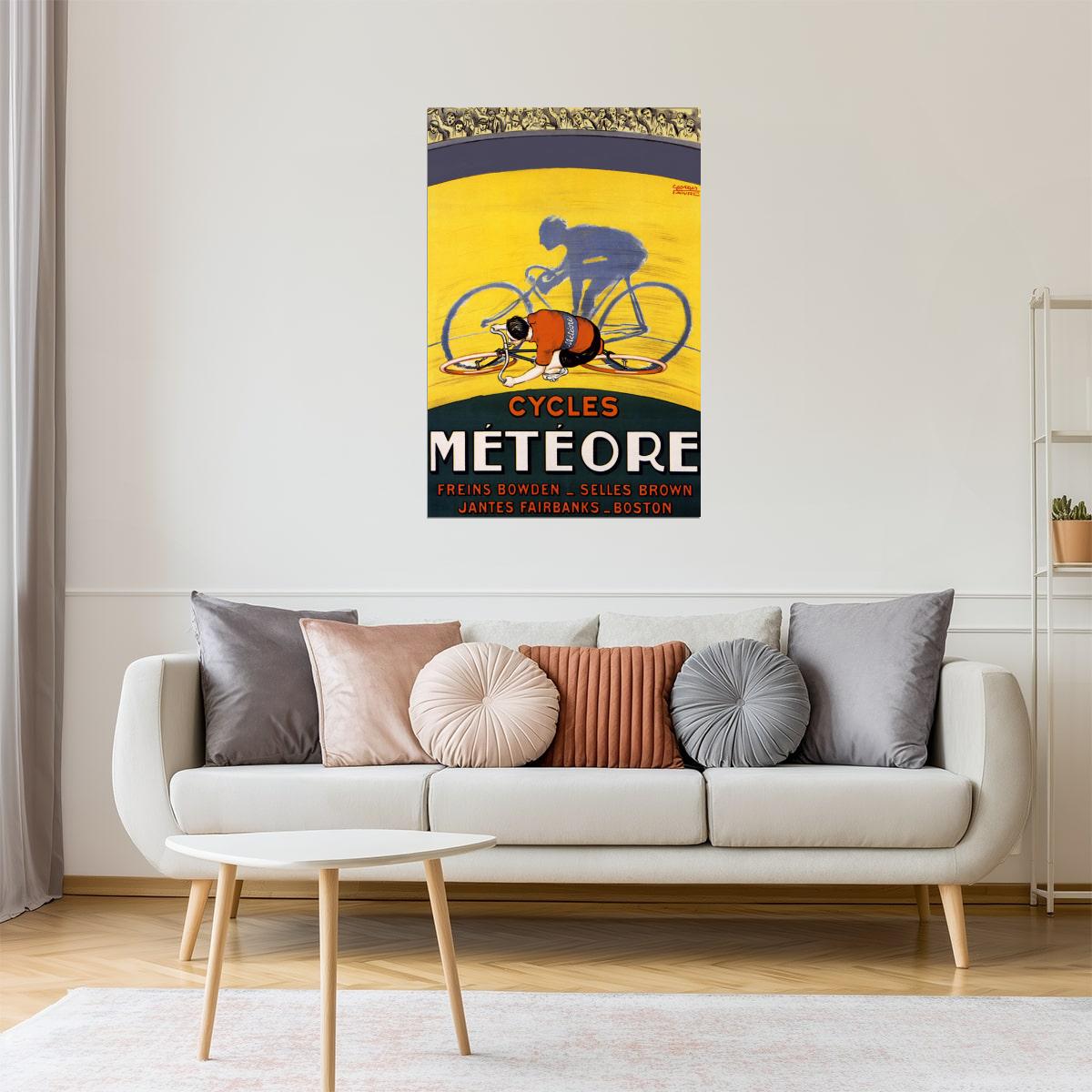 Cycles Météore | Vintage Boston Bicycle Racing Poster with Yellow Rider