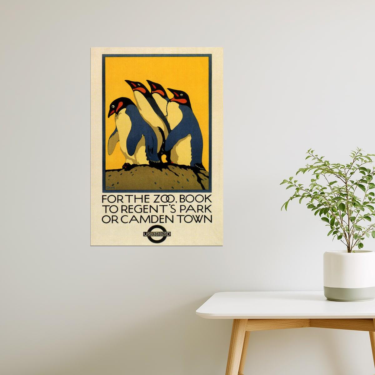 London Zoo Penguins | Vintage Family Travel Poster with Children and Birds