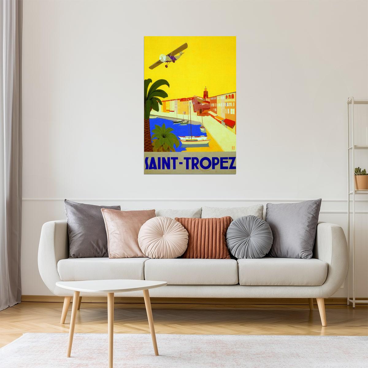 Saint-Tropez | Vintage French Travel Poster with Beach and Sailboat