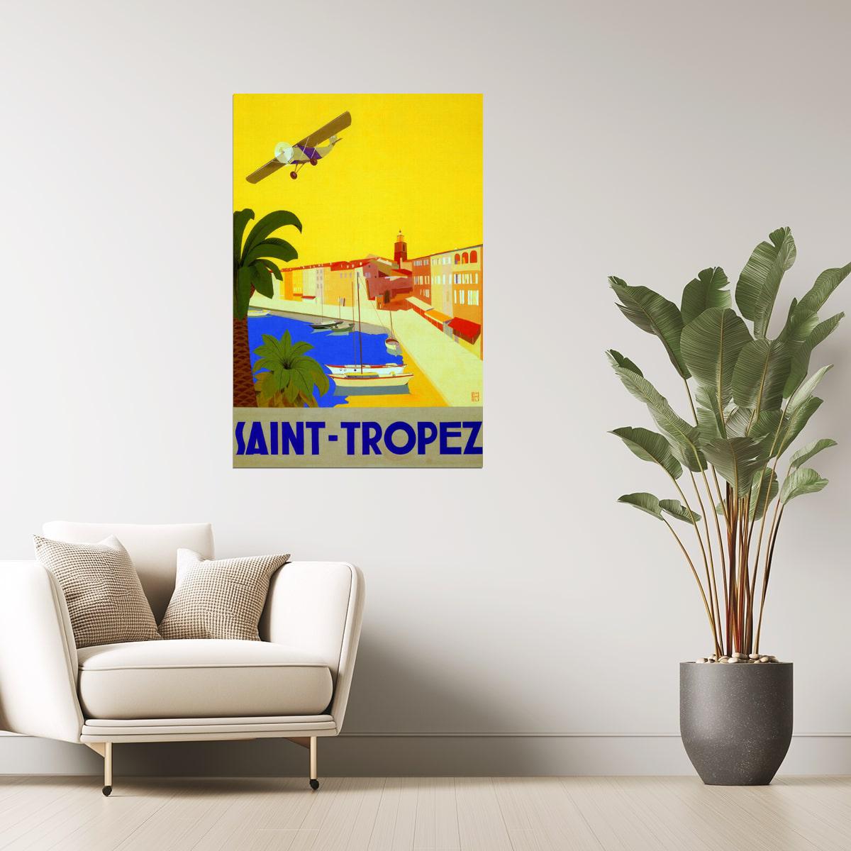 Saint-Tropez | Vintage French Travel Poster with Beach and Sailboat