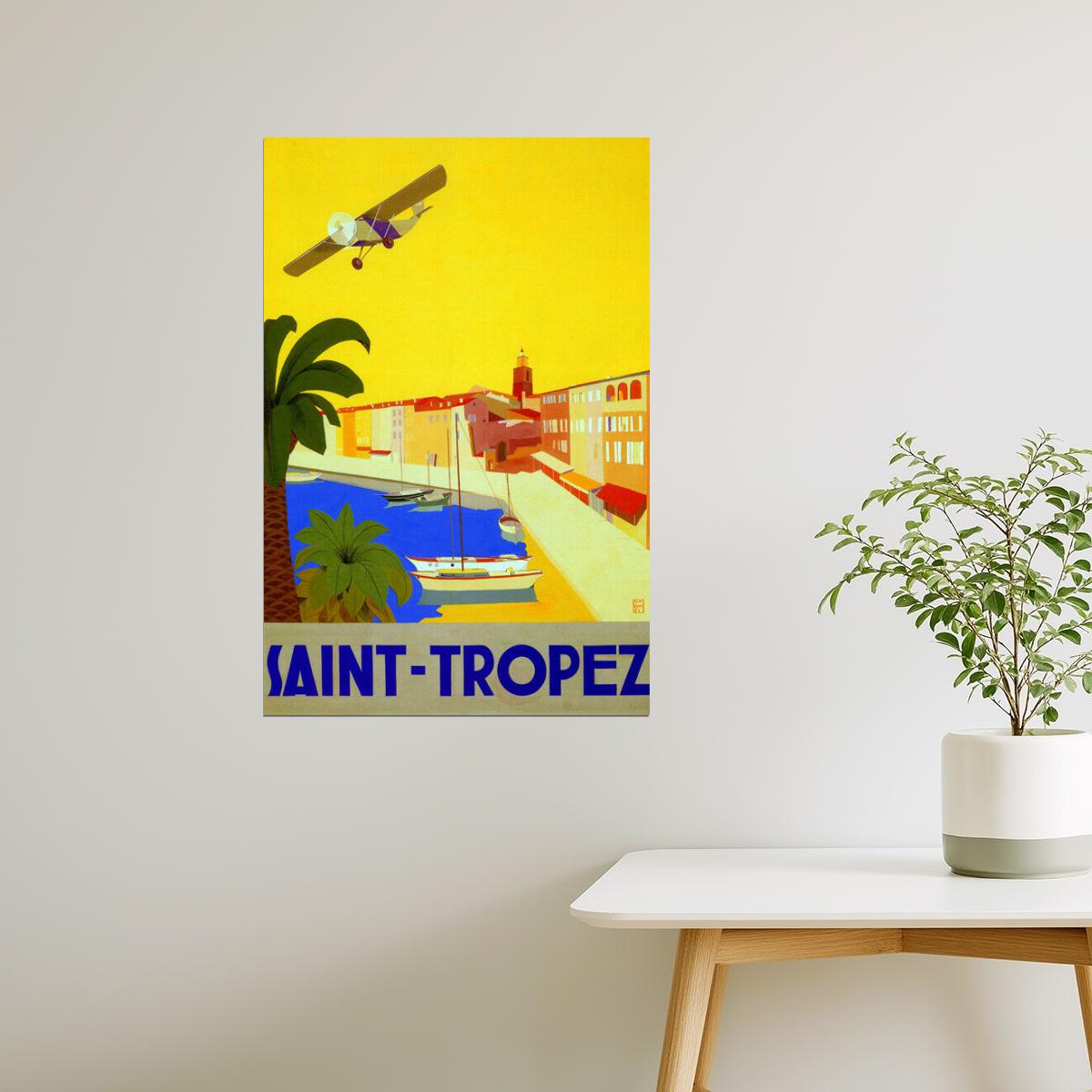 Saint-Tropez | Vintage French Travel Poster with Beach and Sailboat