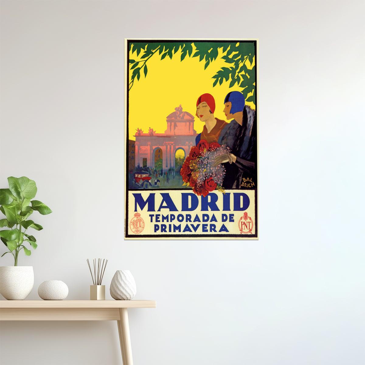 Madrid Spring Season | Vintage Spanish Travel Poster with Flowers