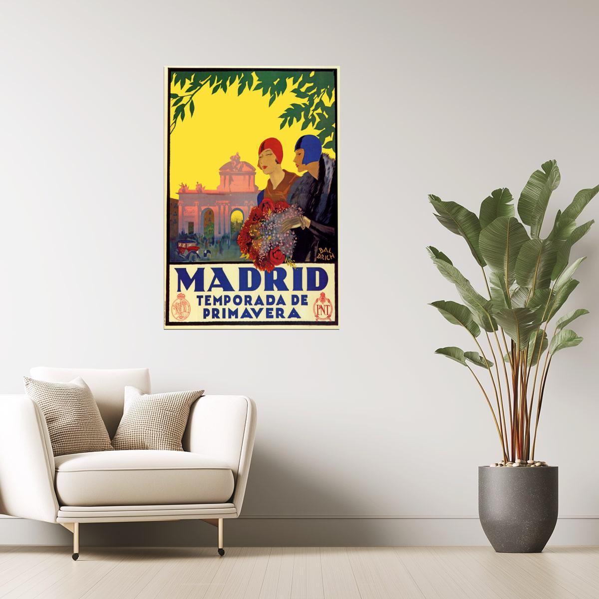 Madrid Spring Season | Vintage Spanish Travel Poster with Flowers
