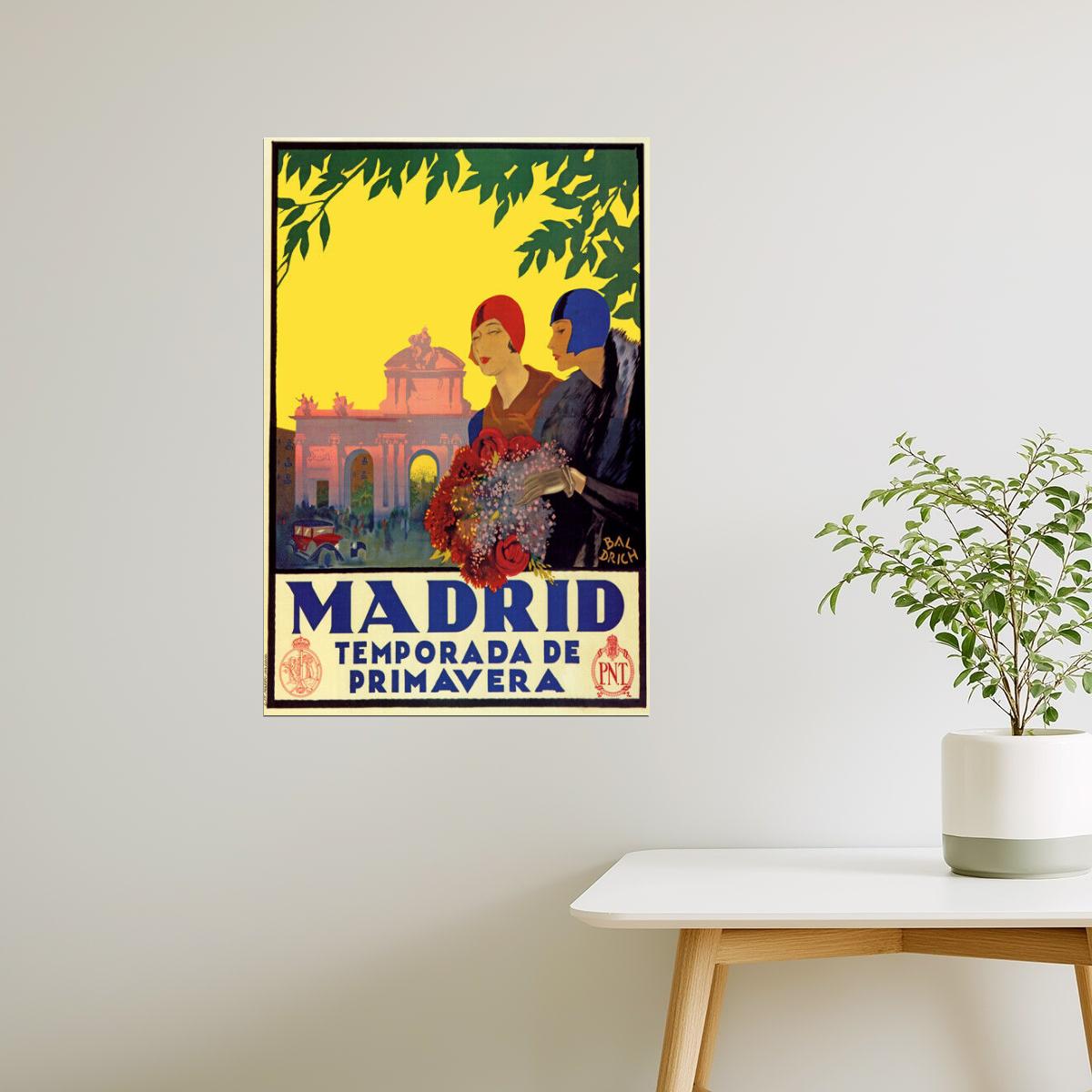 Madrid Spring Season | Vintage Spanish Travel Poster with Flowers