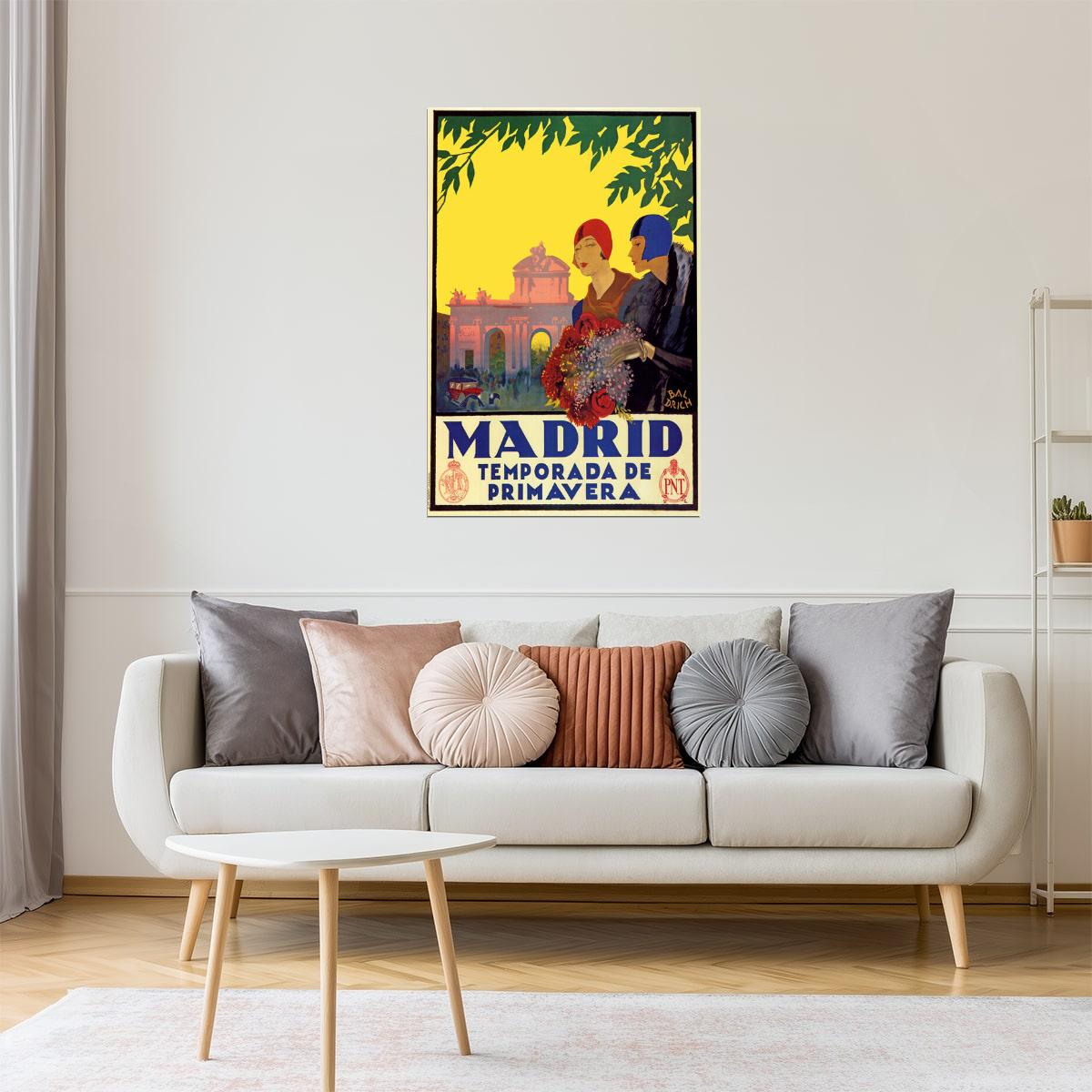 Madrid Spring Season | Vintage Spanish Travel Poster with Flowers