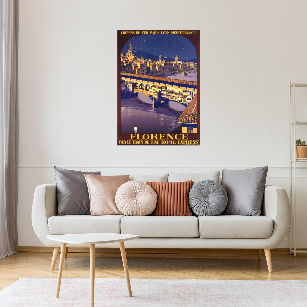 Florence Italy | Vintage Travel Poster with Ponte Vecchio Bridge