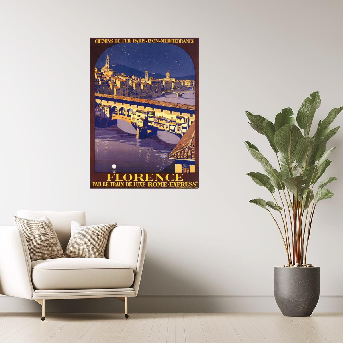Florence Italy | Vintage Travel Poster with Ponte Vecchio Bridge