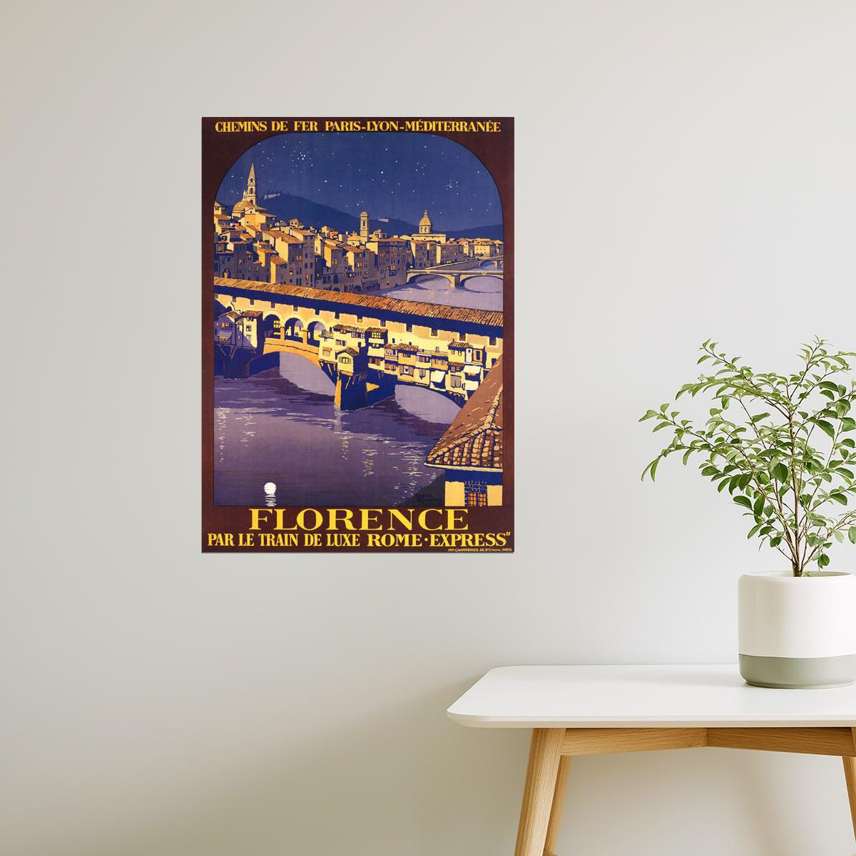 Florence Italy | Vintage Travel Poster with Ponte Vecchio Bridge