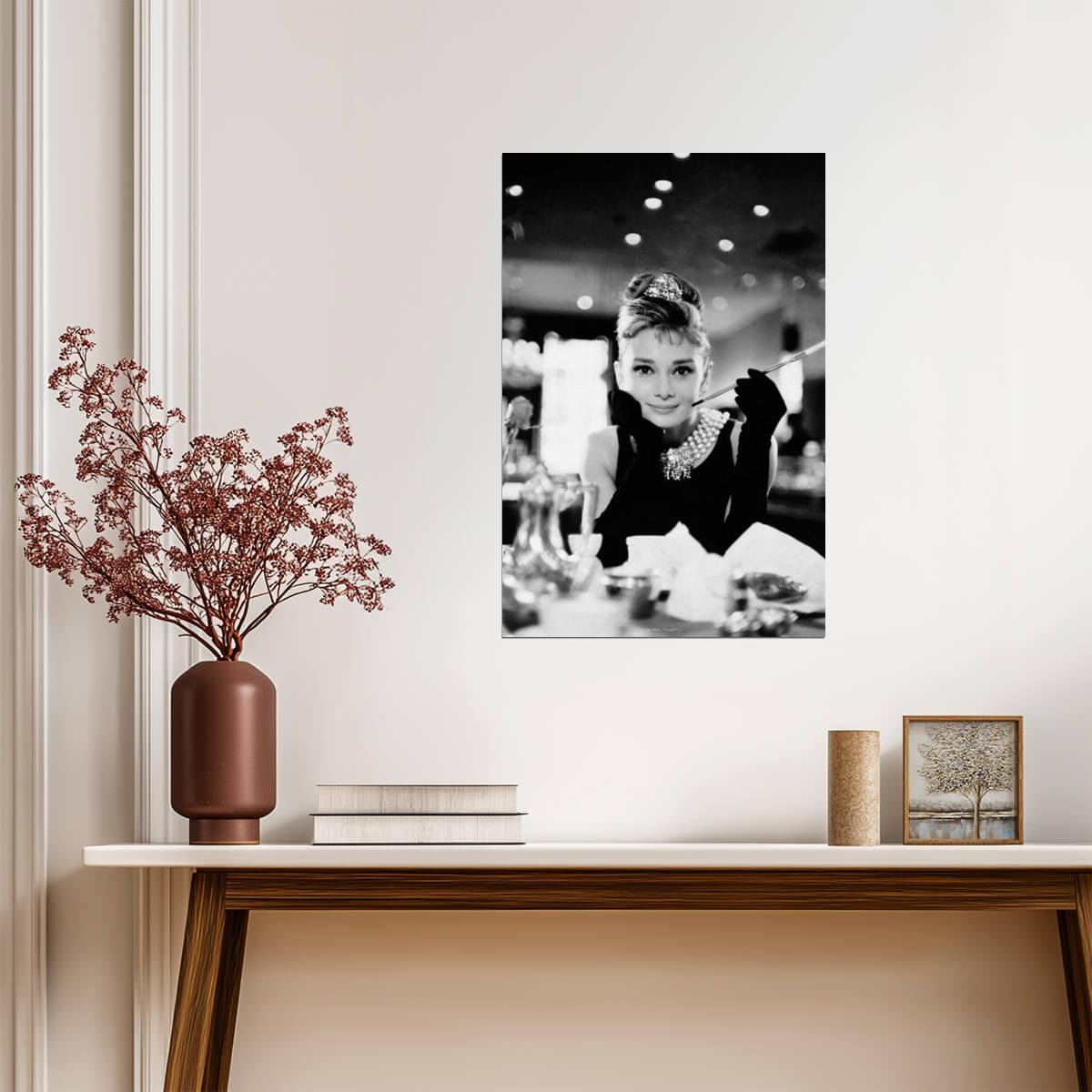 Audrey Hepburn at Breakfast at Tiffany's | Classic Vintage Fashion Poster | Black and White Photography