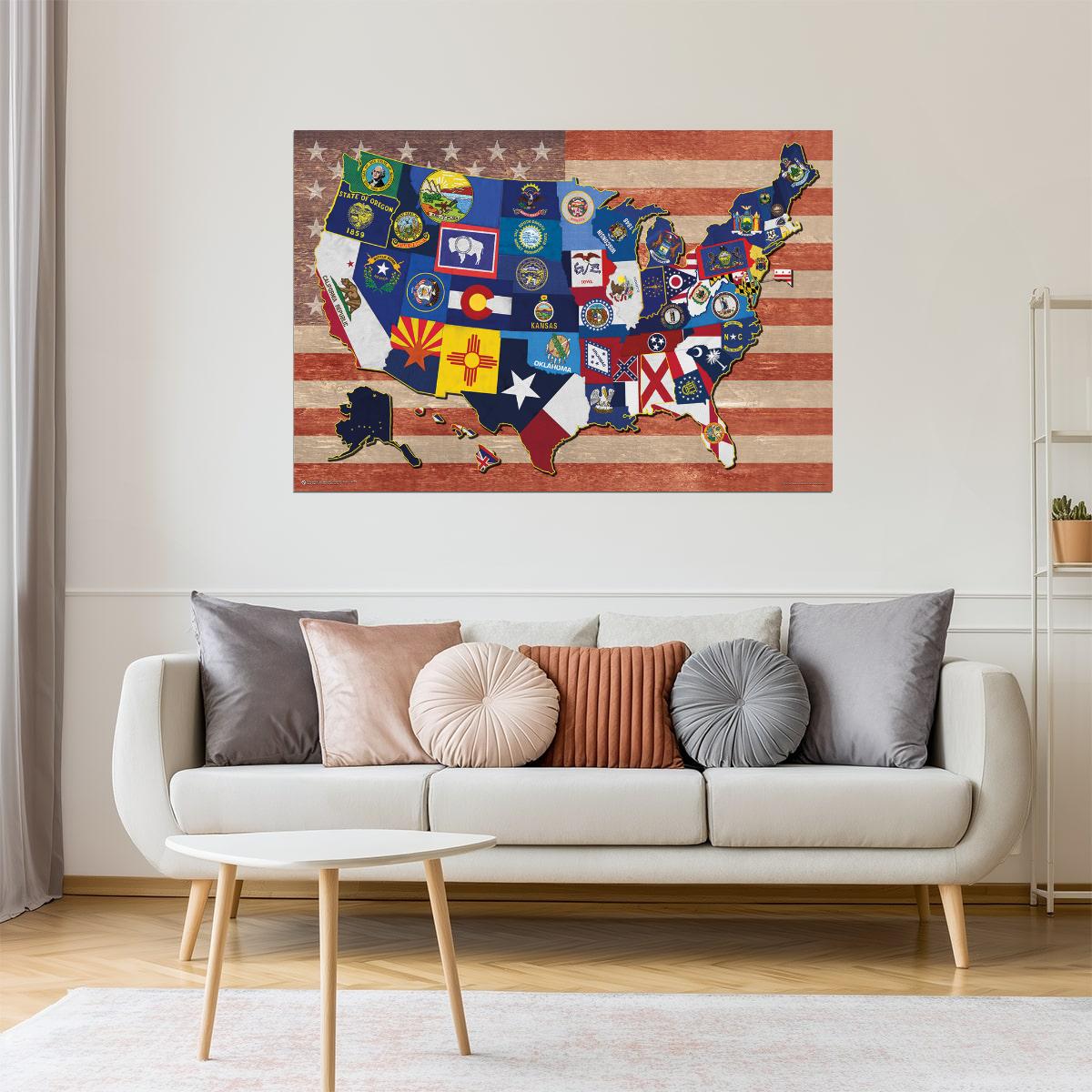State Flag Map | United States Map with All 50 State Flags Poster