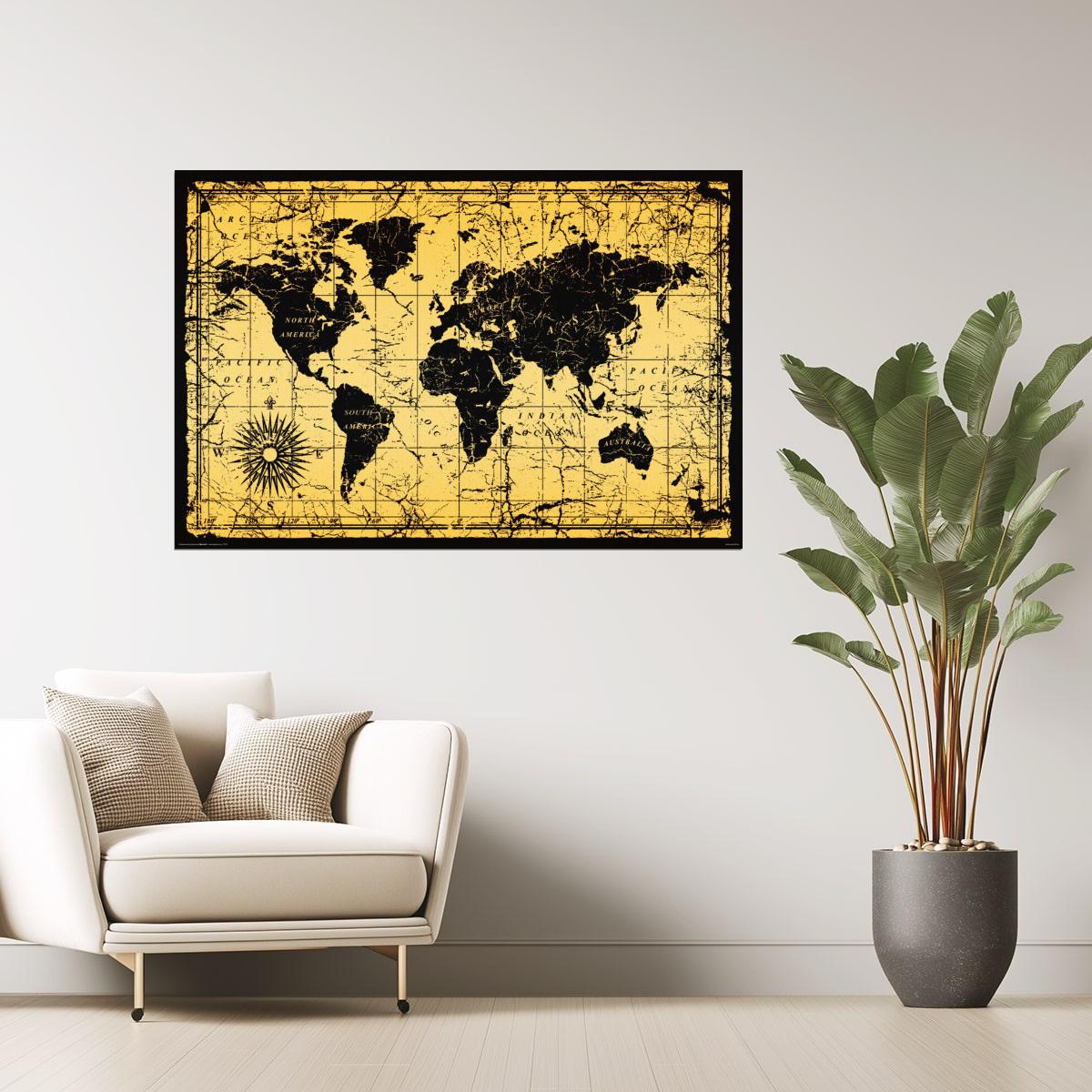World Map | Antique Style Vintage World Map Poster