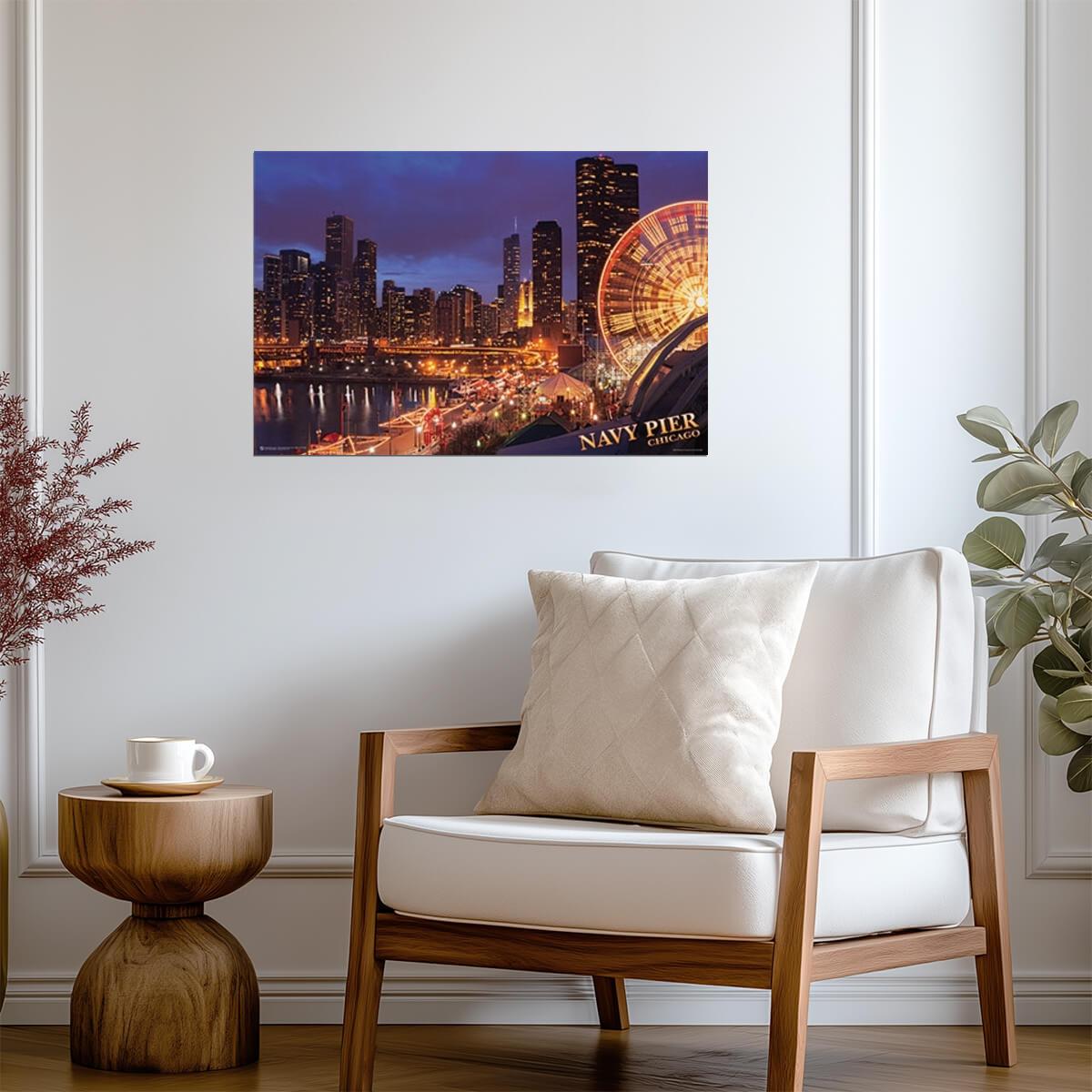 Chicago Navy Pier at Night | Cityscape Photography Print | Urban Wall Art Poster - Photography Poster