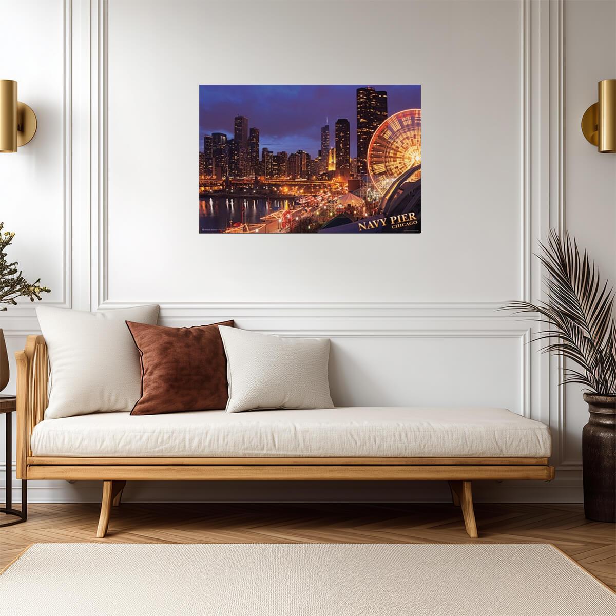 Chicago Navy Pier at Night | Cityscape Photography Print | Urban Wall Art Poster - Photography Poster
