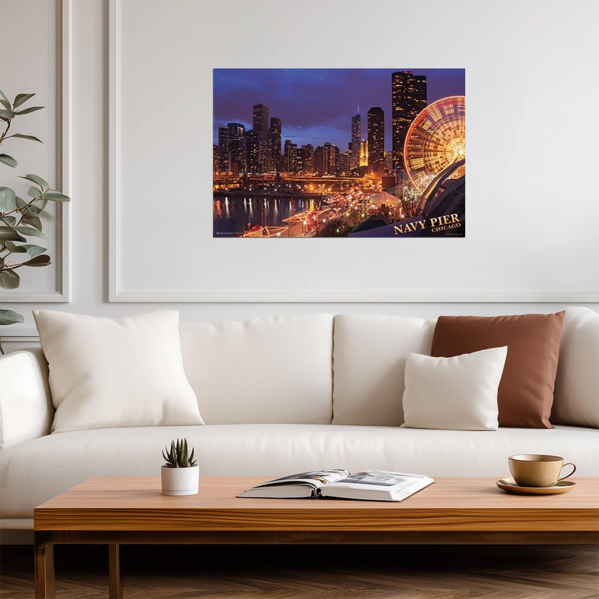 Chicago Navy Pier at Night | Cityscape Photography Print | Urban Wall Art Poster - Photography Poster
