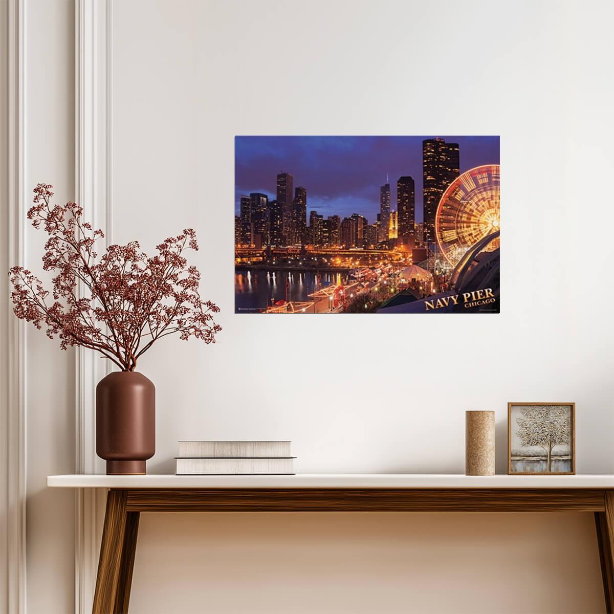 Chicago Navy Pier at Night | Cityscape Photography Print | Urban Wall Art Poster - Photography Poster