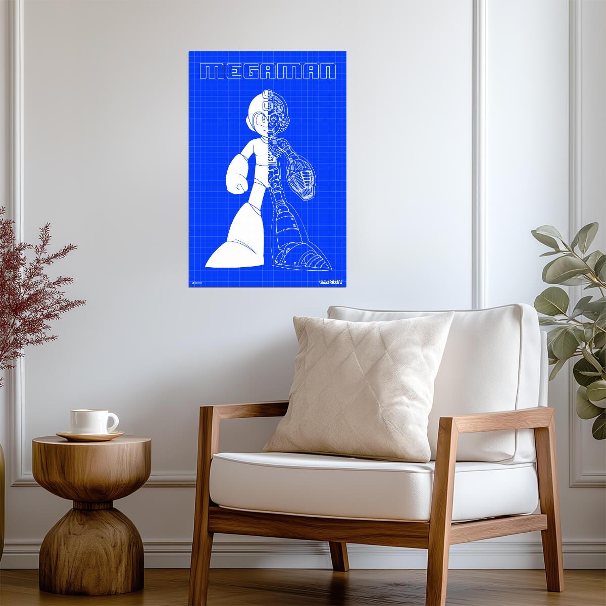 Mega Man Blueprint Art | Video Game Poster | Retro Gaming Wall Decor - Video Games Poster