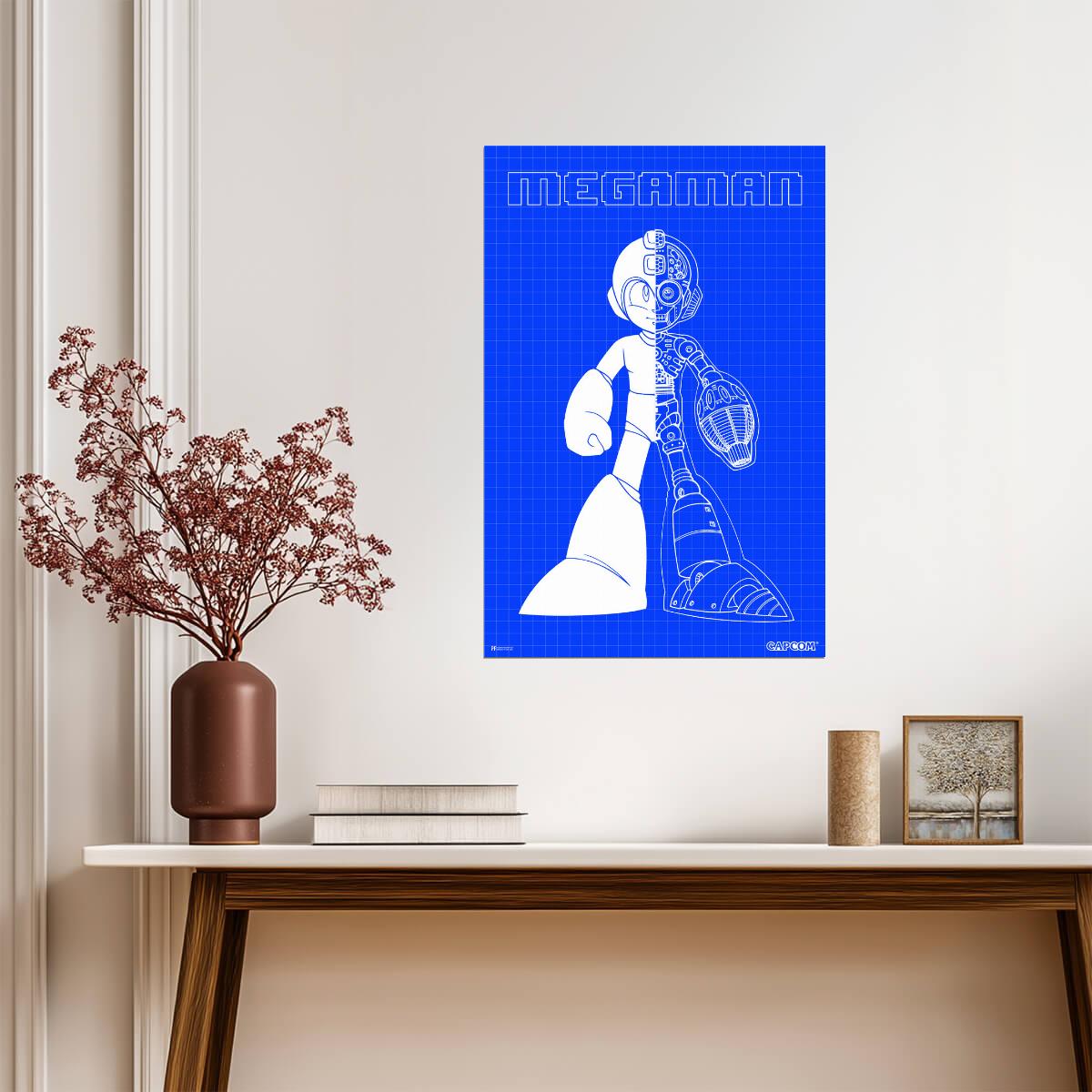 Mega Man Blueprint Art | Video Game Poster | Retro Gaming Wall Decor - Video Games Poster