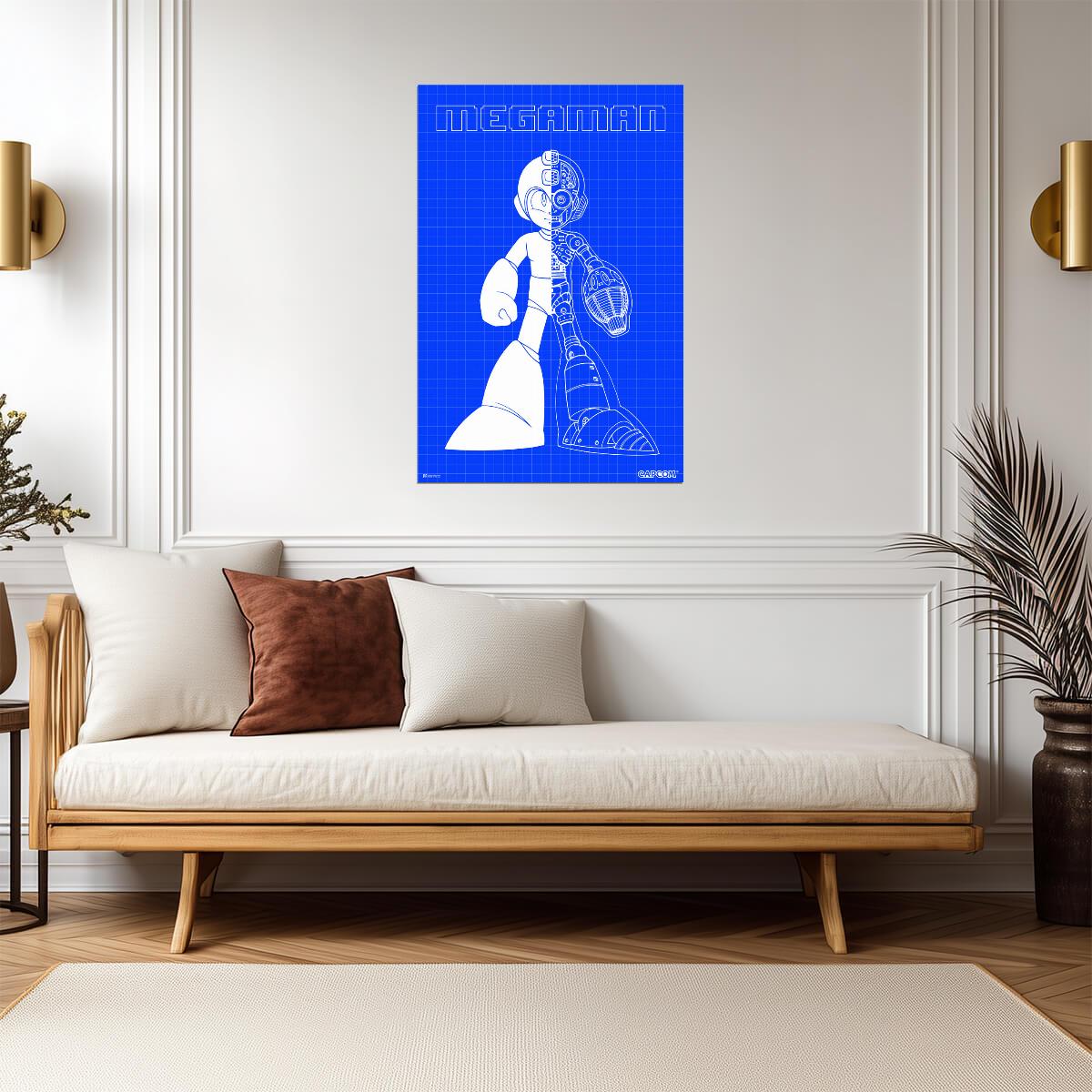 Mega Man Blueprint Art | Video Game Poster | Retro Gaming Wall Decor - Video Games Poster