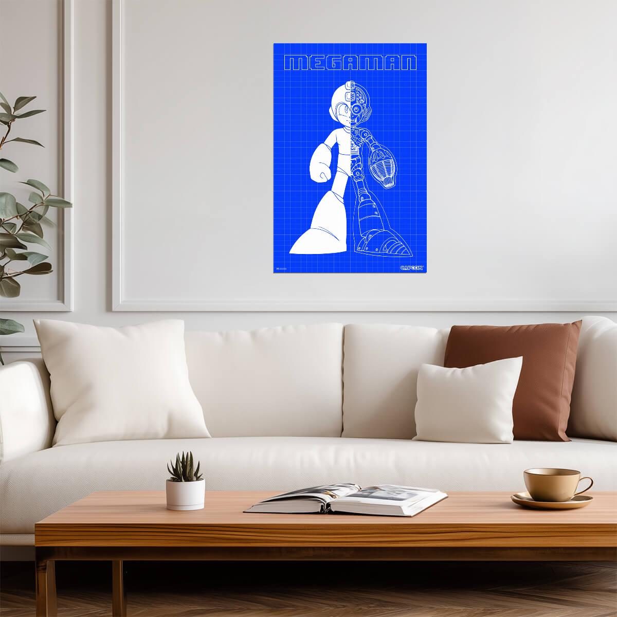 Mega Man Blueprint Art | Video Game Poster | Retro Gaming Wall Decor - Video Games Poster