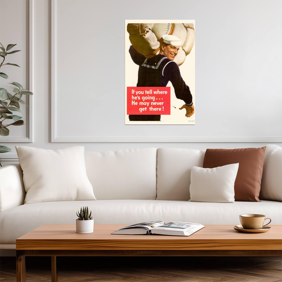 "If You Tell Where He's Going..." | WWII Propaganda Poster | Loose Lips Sink Ships Art - Vintage & Retro Poster