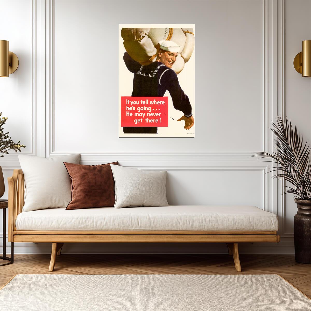 "If You Tell Where He's Going..." | WWII Propaganda Poster | Loose Lips Sink Ships Art - Vintage & Retro Poster