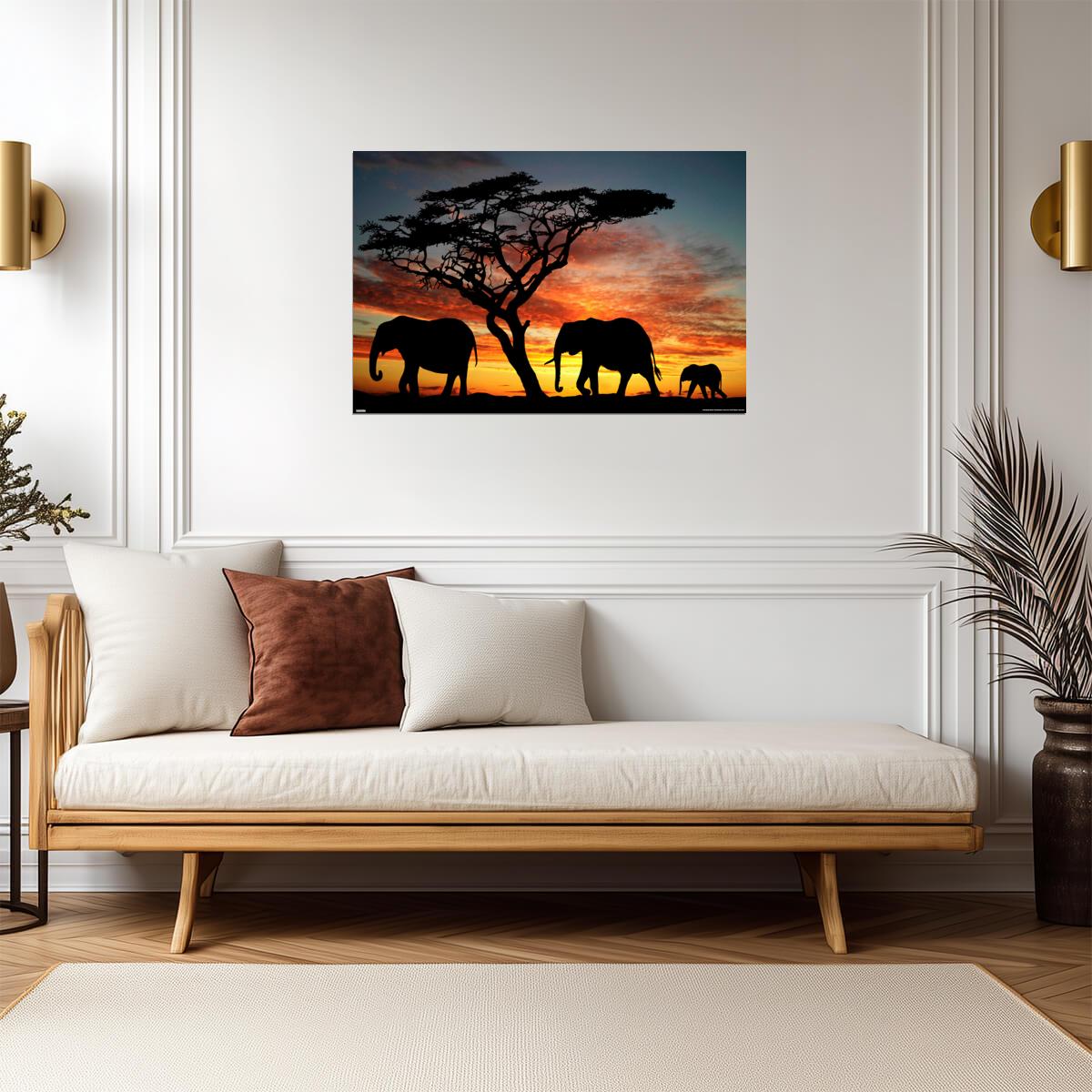 Elephants at an African Sunset | Wildlife Photography Print | Safari Wall Art Poster - Photography Poster