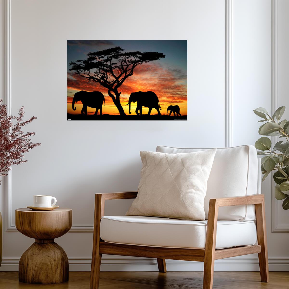 Elephants at an African Sunset | Wildlife Photography Print | Safari Wall Art Poster - Photography Poster