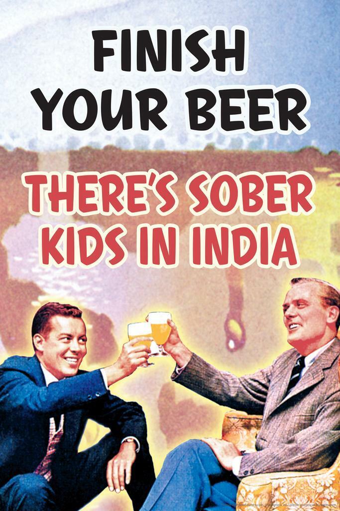 Finish Your Beer Poster | Funny Drinking Humor | Retro Man Cave Art