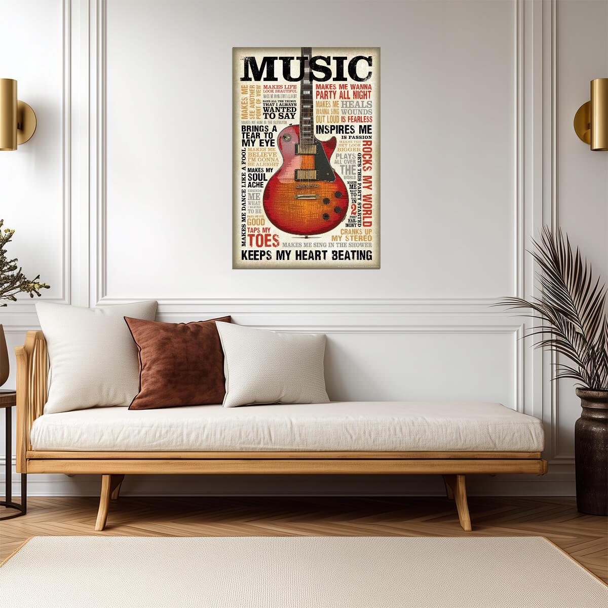 Music Themed Word Cloud Guitar | Inspirational Typography Poster | Music Lover Wall Art - Music Poster