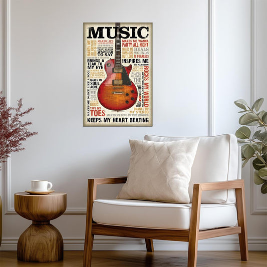 Music Themed Word Cloud Guitar | Inspirational Typography Poster | Music Lover Wall Art - Music Poster