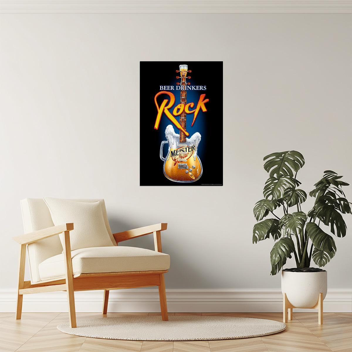 Beer Rock Guitar Poster | Music and Drinks Art | Man Cave Wall Decor
