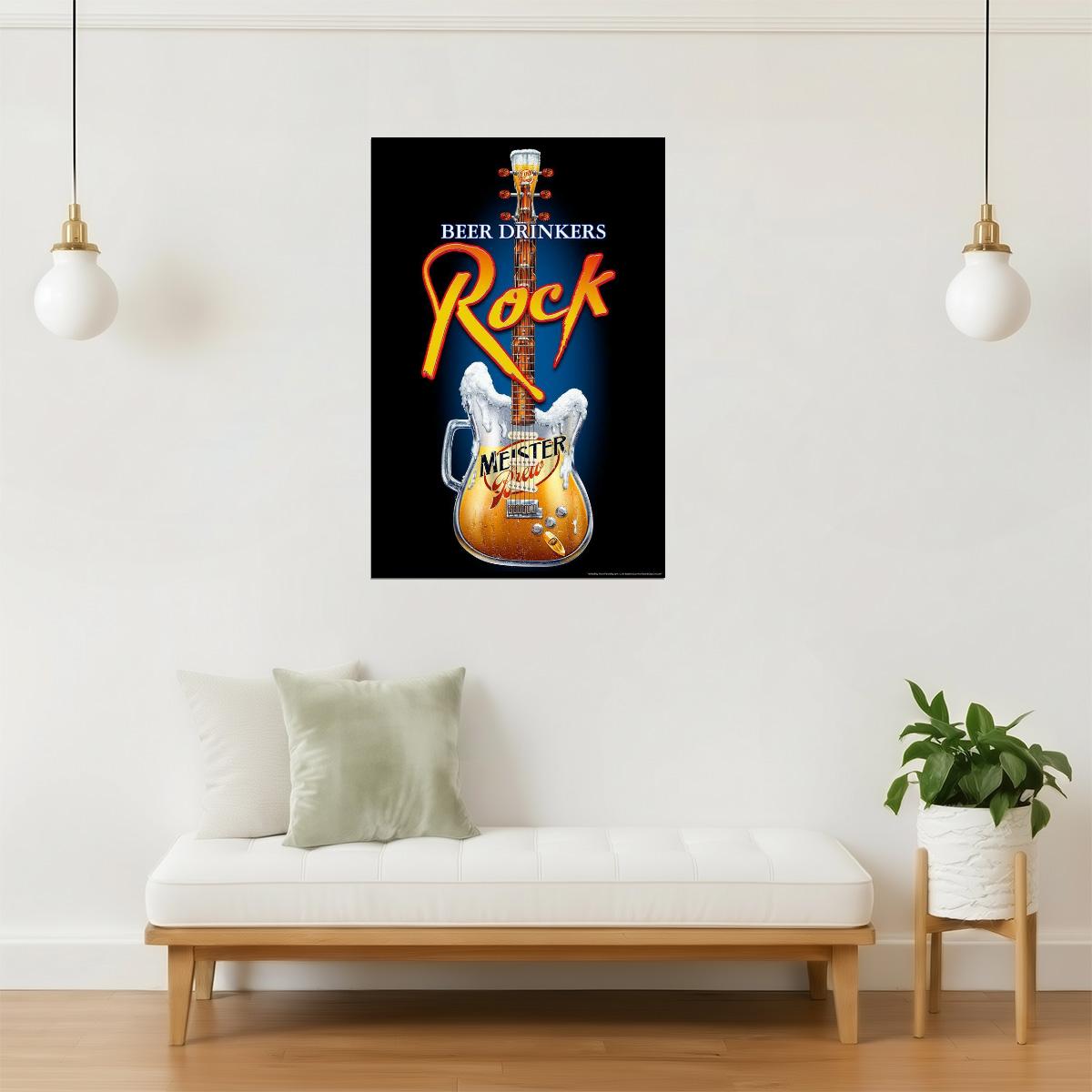 Beer Rock Guitar Poster | Music and Drinks Art | Man Cave Wall Decor