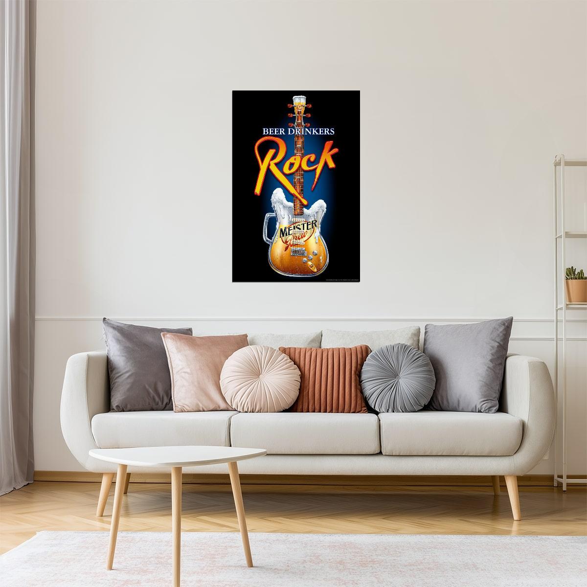 Beer Rock Guitar Poster | Music and Drinks Art | Man Cave Wall Decor