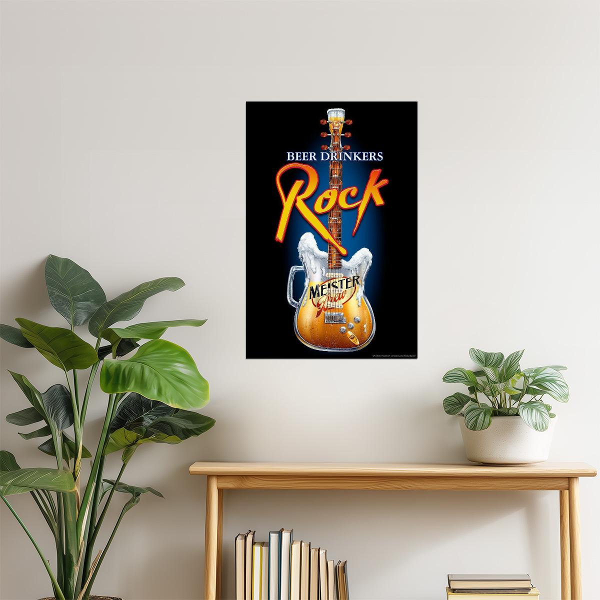 Beer Rock Guitar Poster | Music and Drinks Art | Man Cave Wall Decor