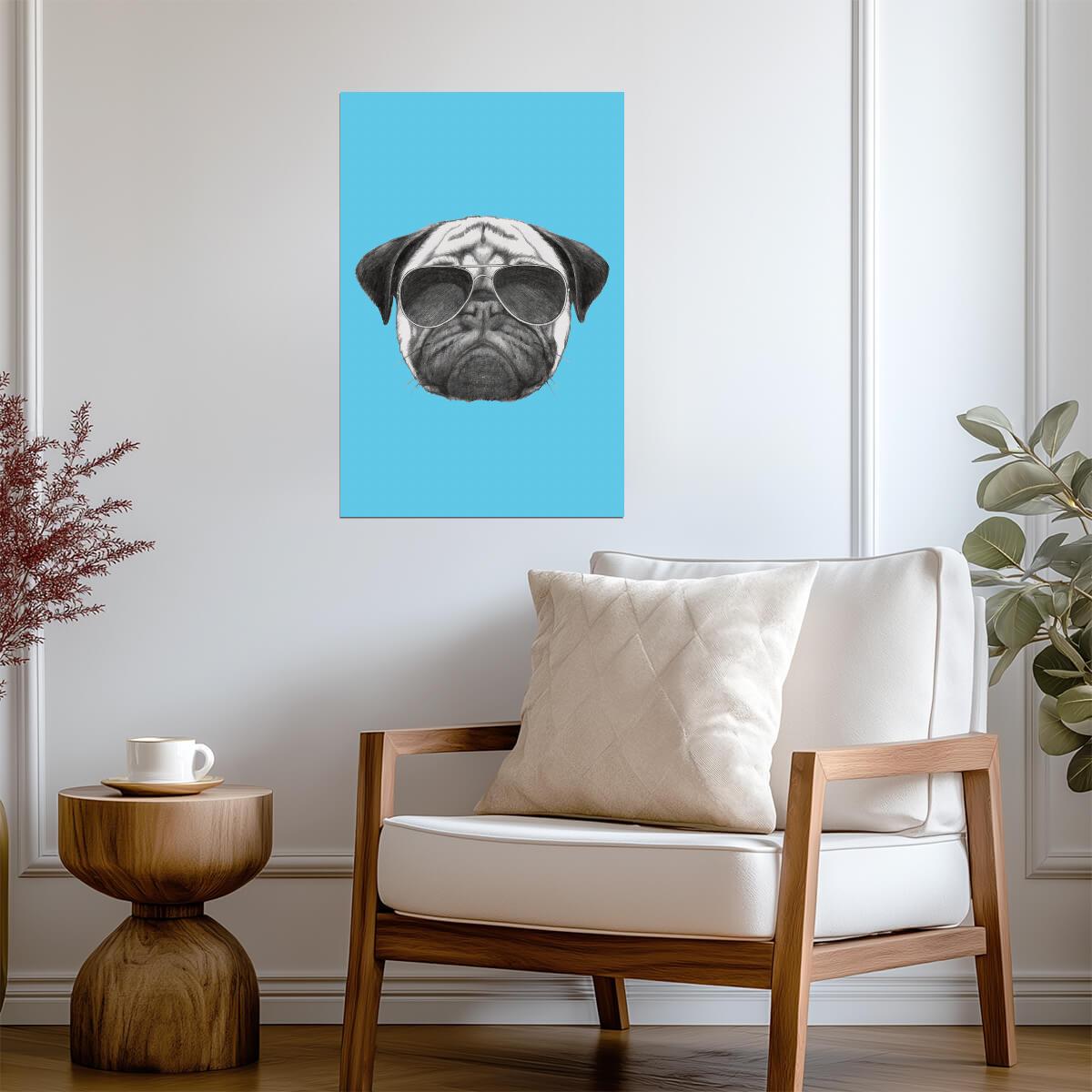 Cool Pug with Sunglasses | Modern Graphic Art | Illustrated Dog Poster - Graphic & Art Poster