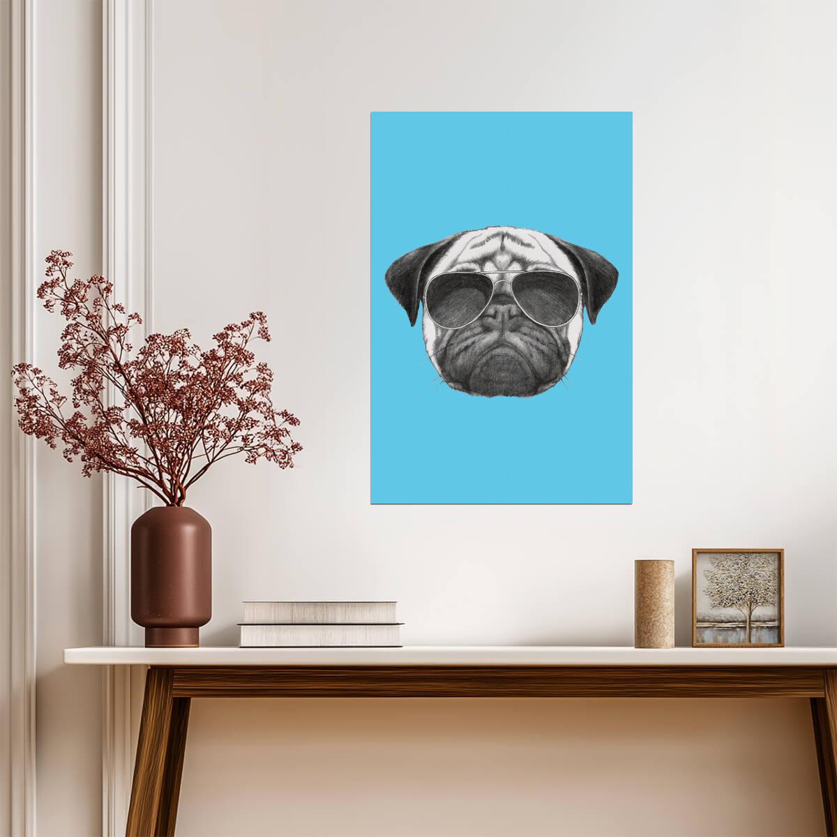 Cool Pug with Sunglasses | Modern Graphic Art | Illustrated Dog Poster - Graphic & Art Poster