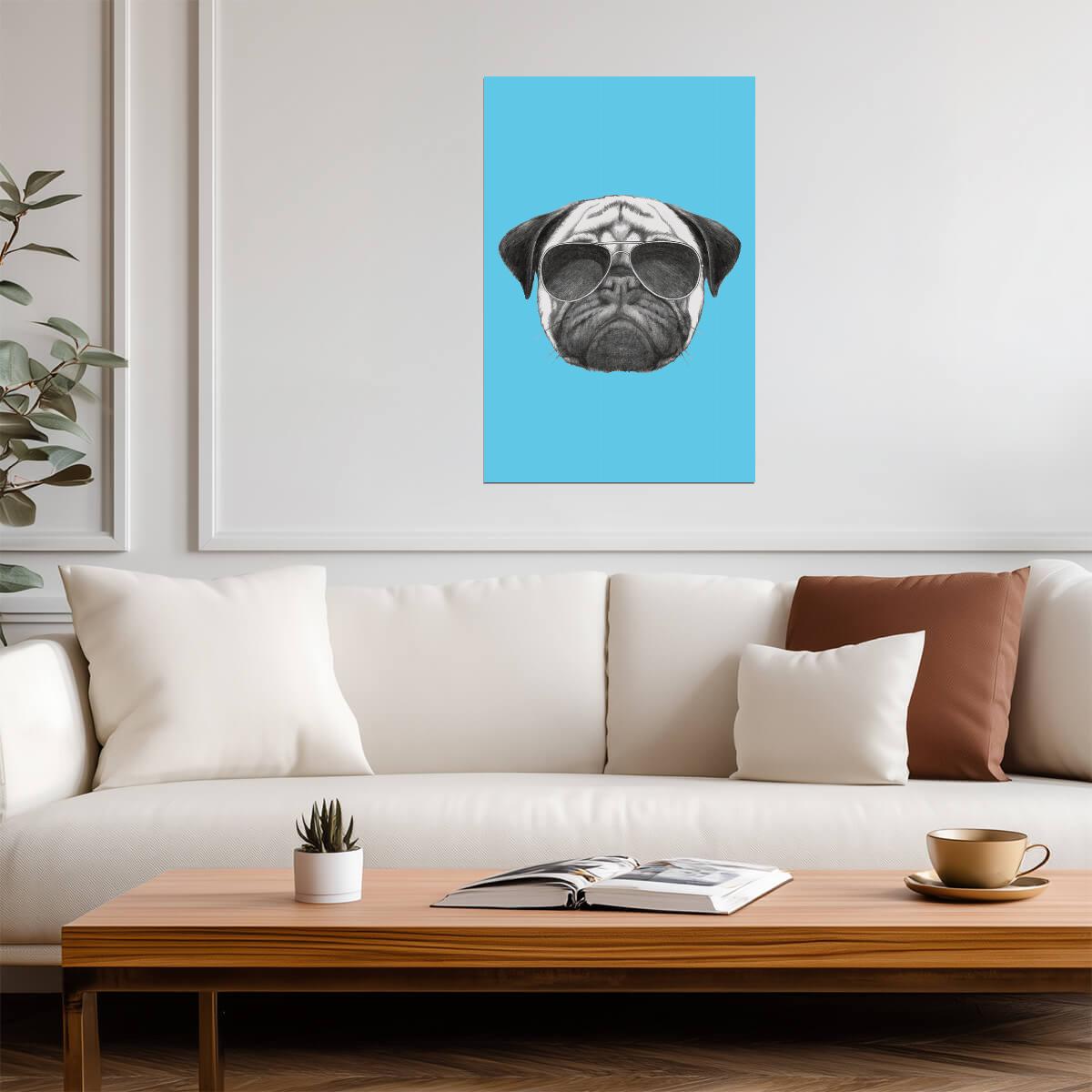 Cool Pug with Sunglasses | Modern Graphic Art | Illustrated Dog Poster - Graphic & Art Poster