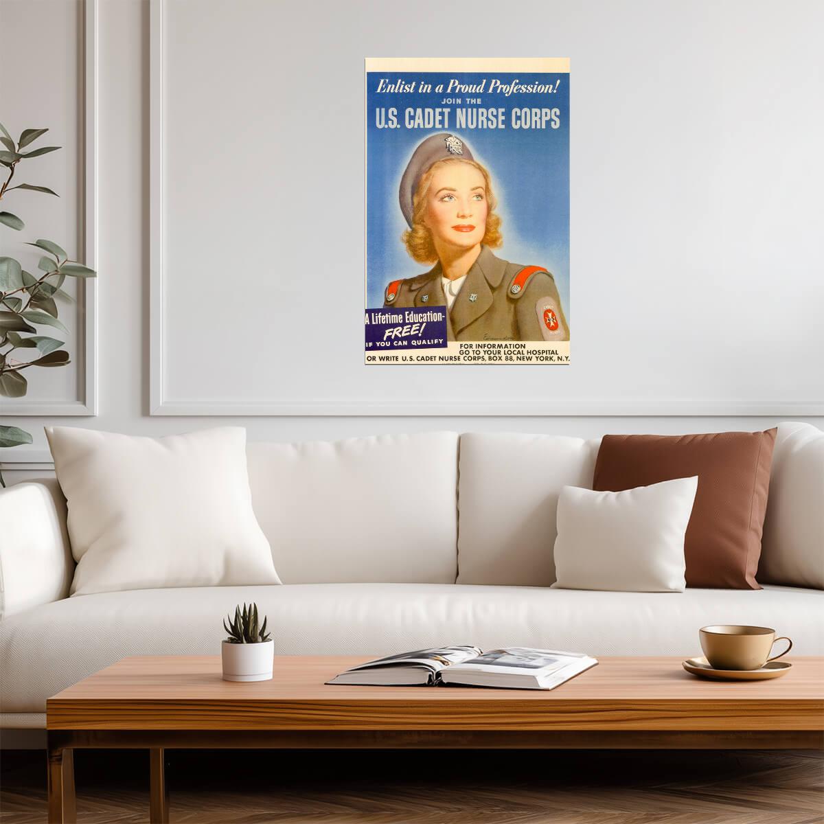 "Enlist in a Proud Profession! U.S. Cadet Nurse Corps" | WWII Propaganda Poster | Nurse Recruitment Art - Vintage & Retro Poster
