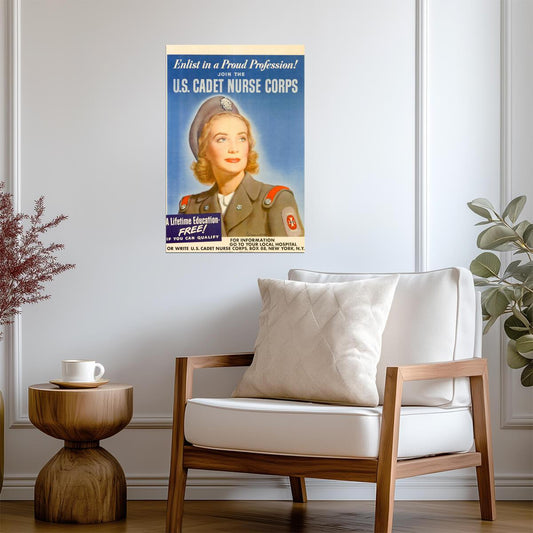 "Enlist in a Proud Profession! U.S. Cadet Nurse Corps" | WWII Propaganda Poster | Nurse Recruitment Art - Vintage & Retro Poster