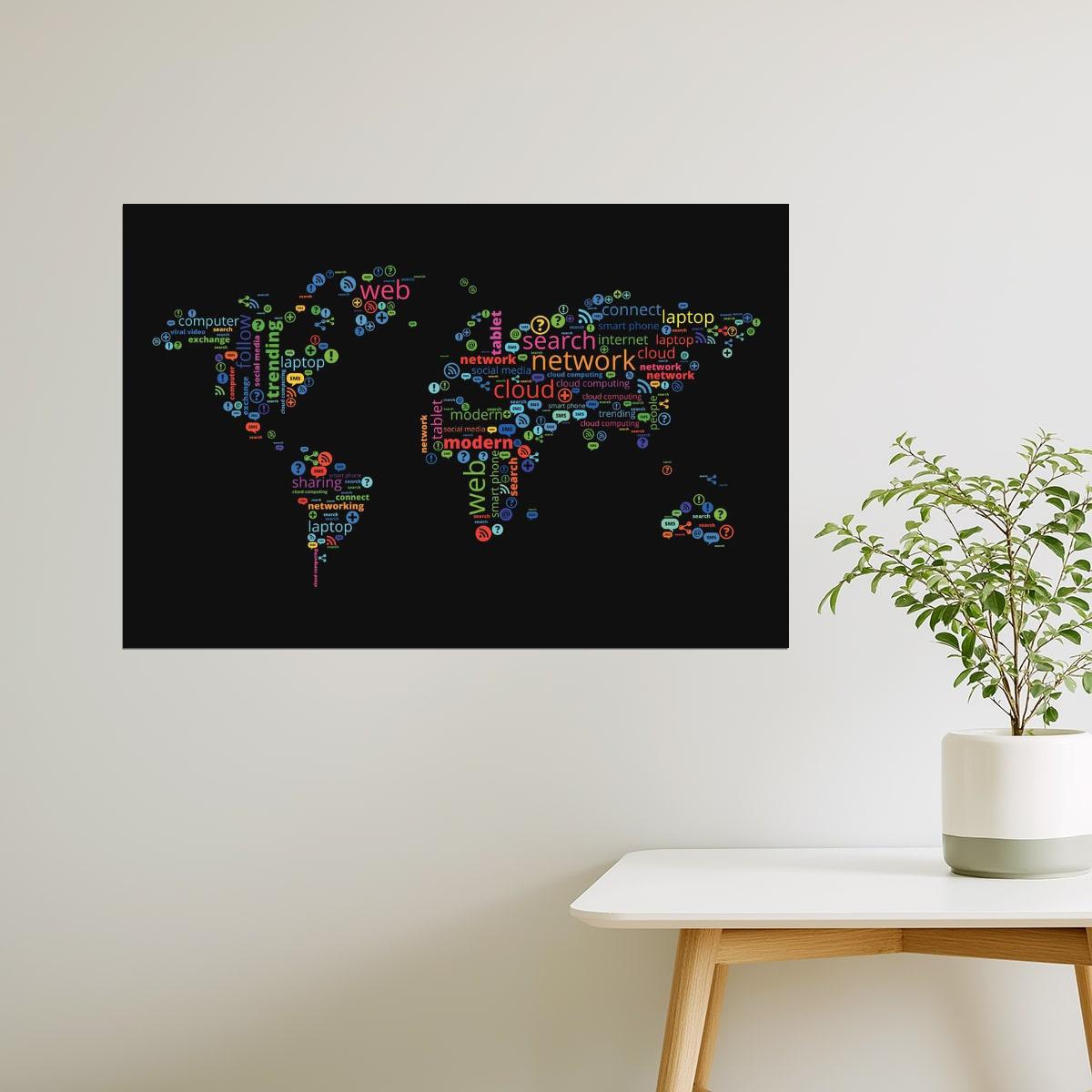 World Map | Communication and Technology Concept Map Poster