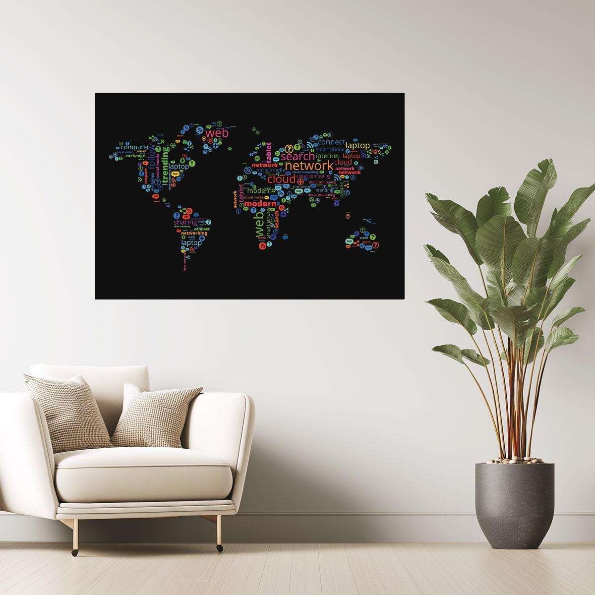 World Map | Communication and Technology Concept Map Poster