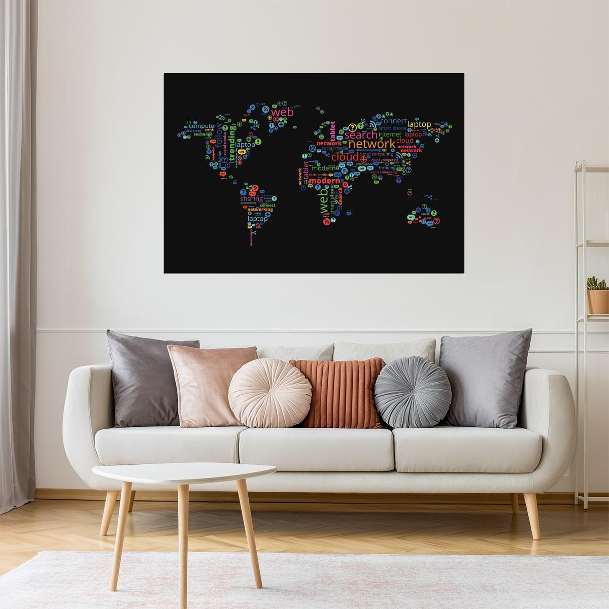 World Map | Communication and Technology Concept Map Poster