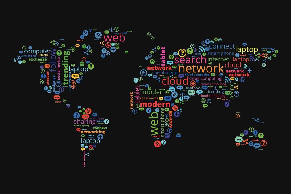 World Map | Communication and Technology Concept Map Poster