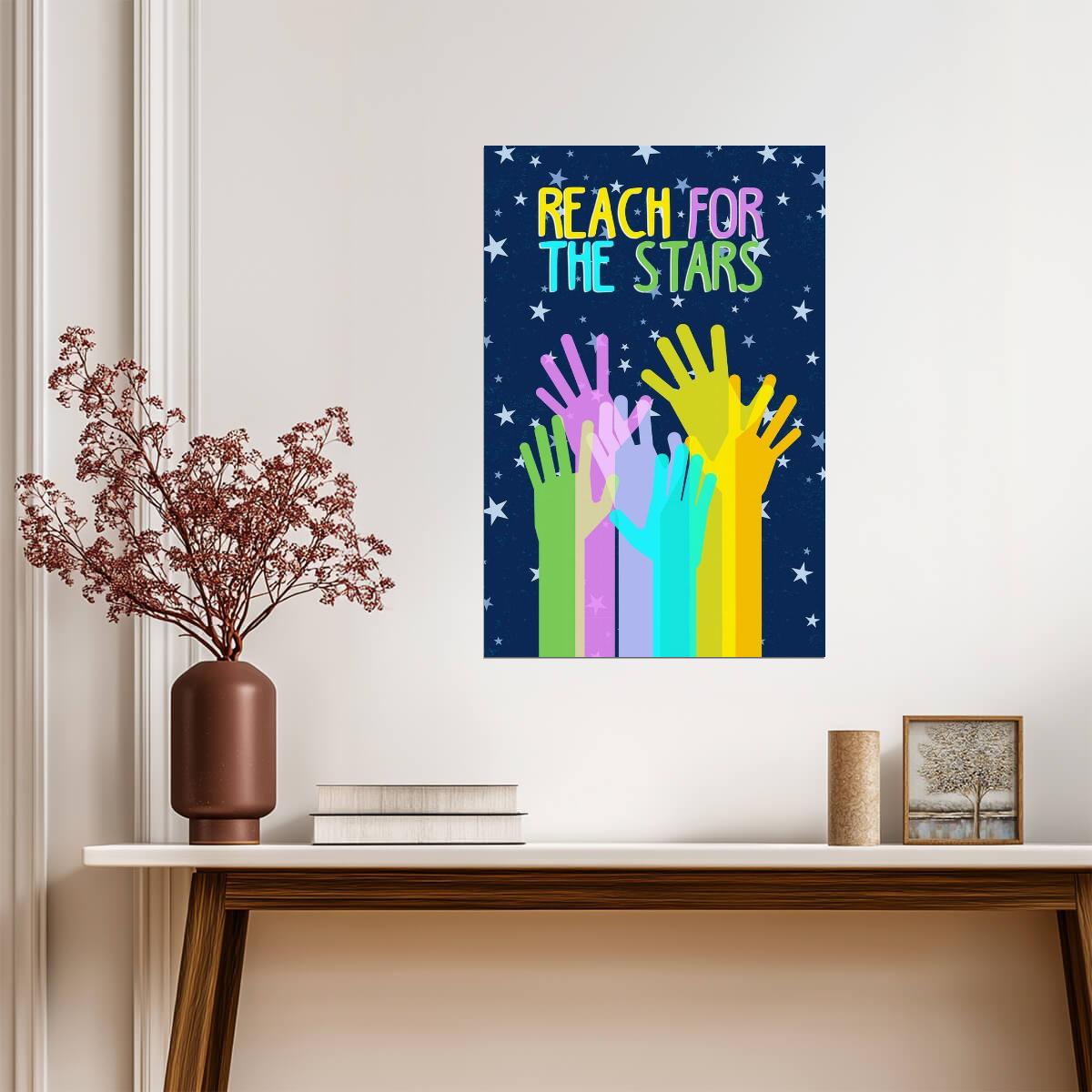 "Reach For The Stars" | Inspirational Classroom Poster | Motivational Kids Wall Art - Type & Quotes Poster